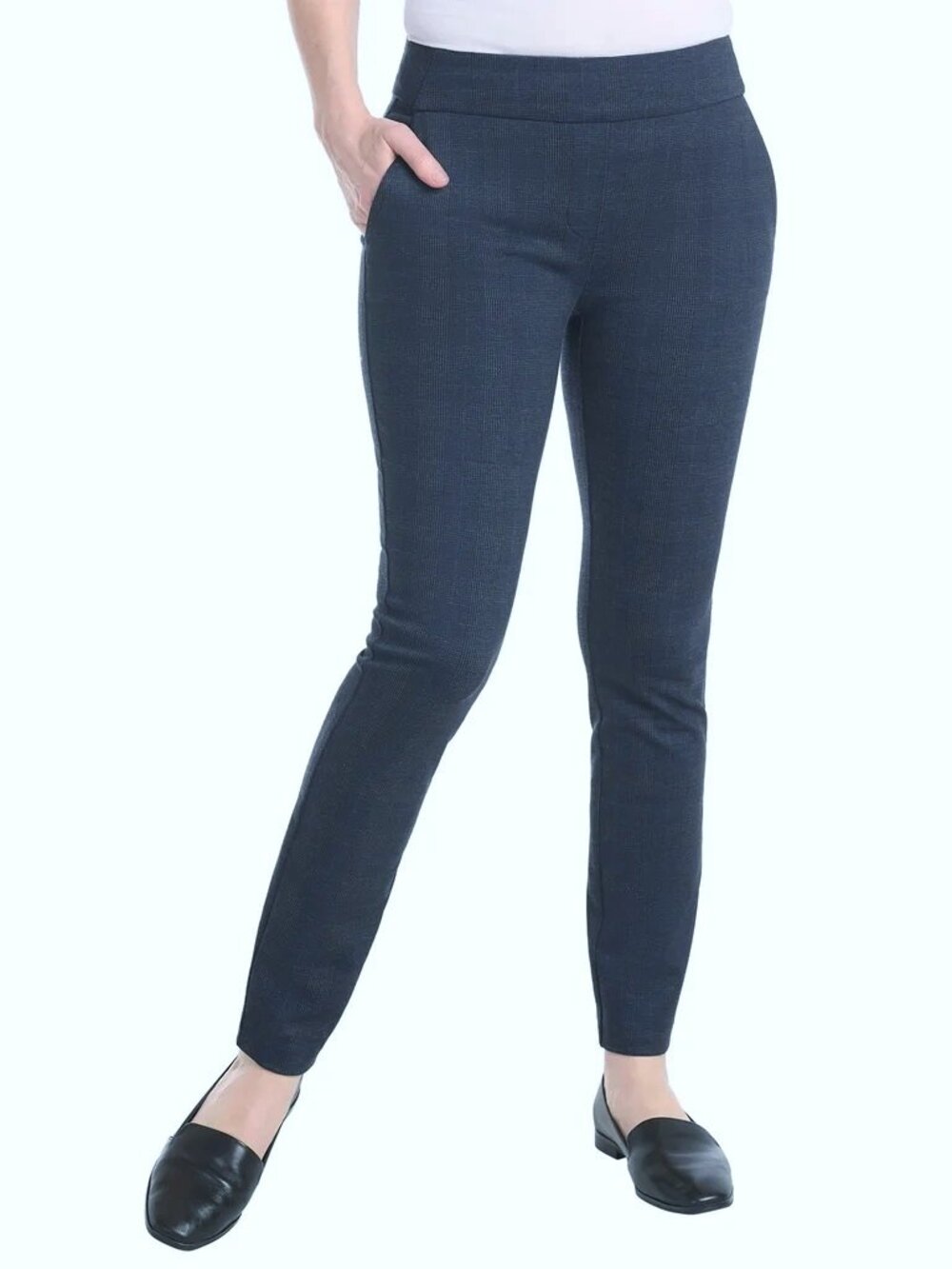 NEW Dalia Women's Pull-On Ponte Pant W/ Tummy Control Panel XS Navy Plaid Combo